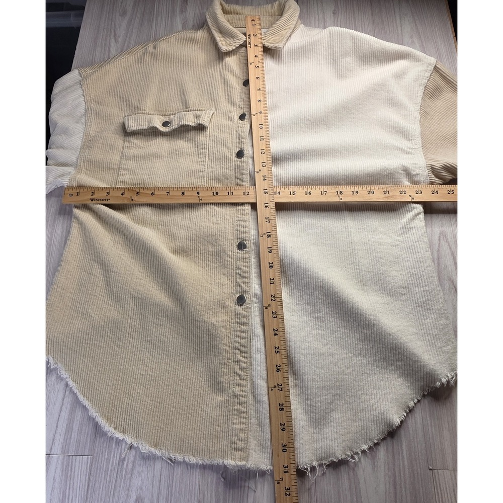 POL Oversized Corduroy Shirt Jacket Womens Small Raw Hem Button Up Colorblock - Picture 8 of 9
